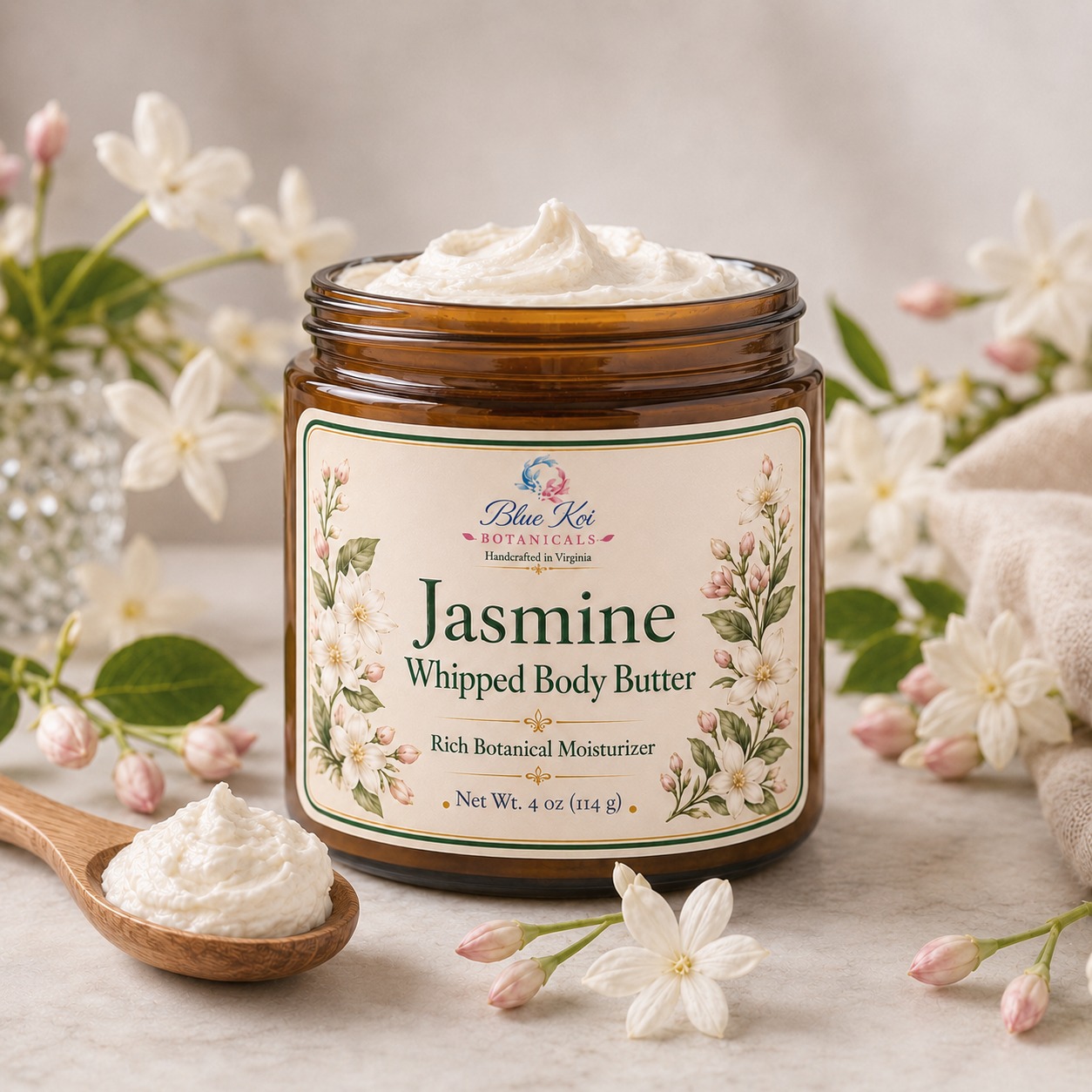 Blue Koi Jasmine Whipped Body Butter jar