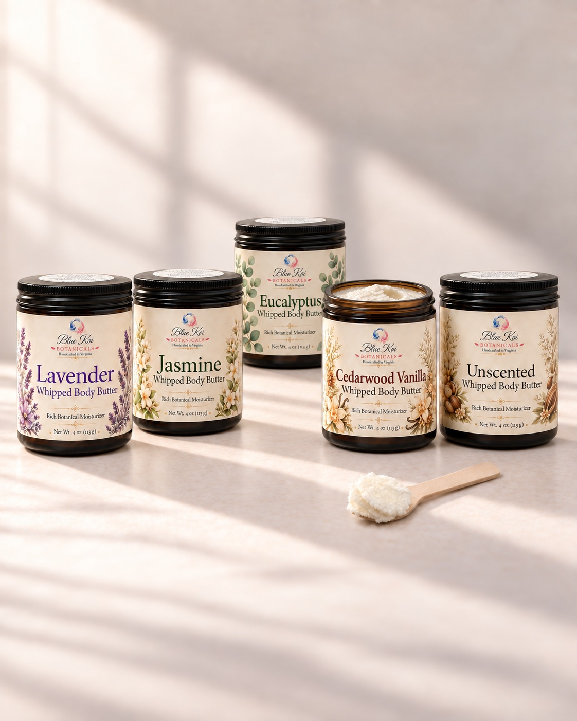 Blue Koi Whipped Body Butters in five scents