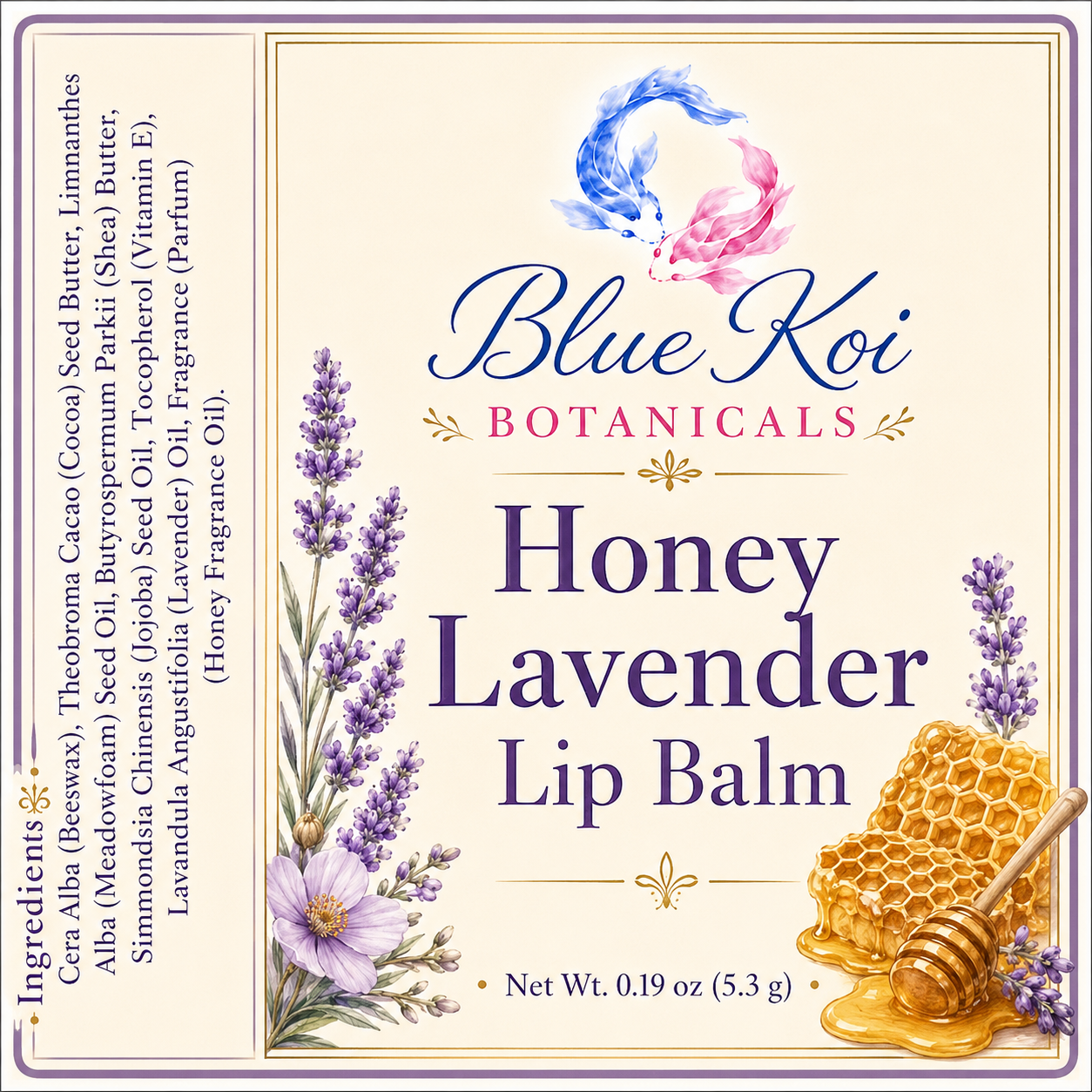Honey Lavender Lip Balm — label